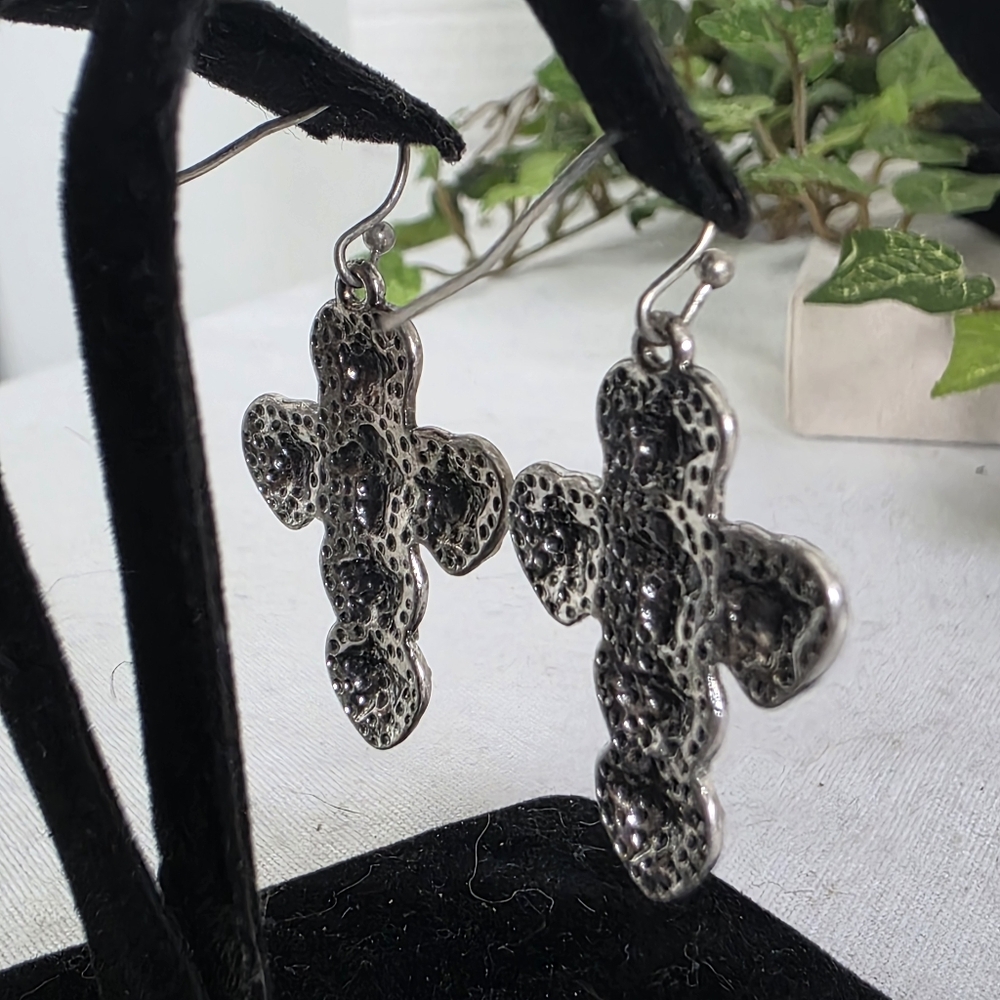 Statement Silver Multi Chain Necklace with Large Cross Pendant & Earrings Set - Picture 12 of 13